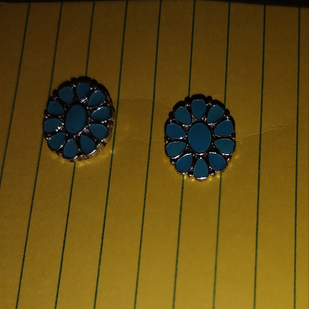 Blue and silver stud earrings